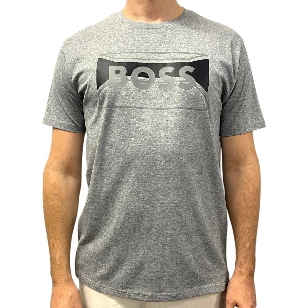 NWT Hugo Boss Graphic Logo T-Shirt Color Gray Size M Cotton Tee ($78 Retail)